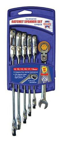 FAITHFULL RATCHET COMBINATION SPANNER FLEX HEAD SET OF 6