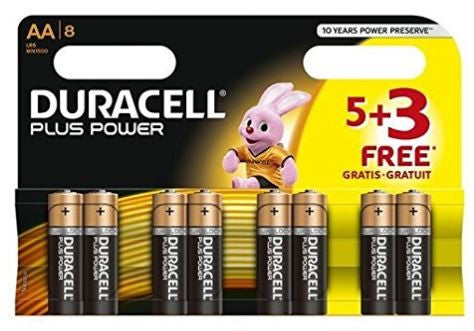 DURACELL MULTI-PACK OF 8 AA BATTERIES (5 +3)