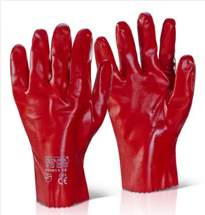 PVC GAUNTLET OPEN CUFF 11 INCH RED (PK 10 PAIRS)