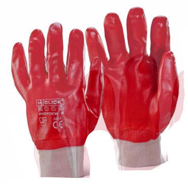 PVC GLOVE FULLY COATED KNIT WRIST RED (PK 10 PAIRS)