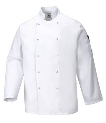 Portwest Stud Front Chefs Jacket White L/S